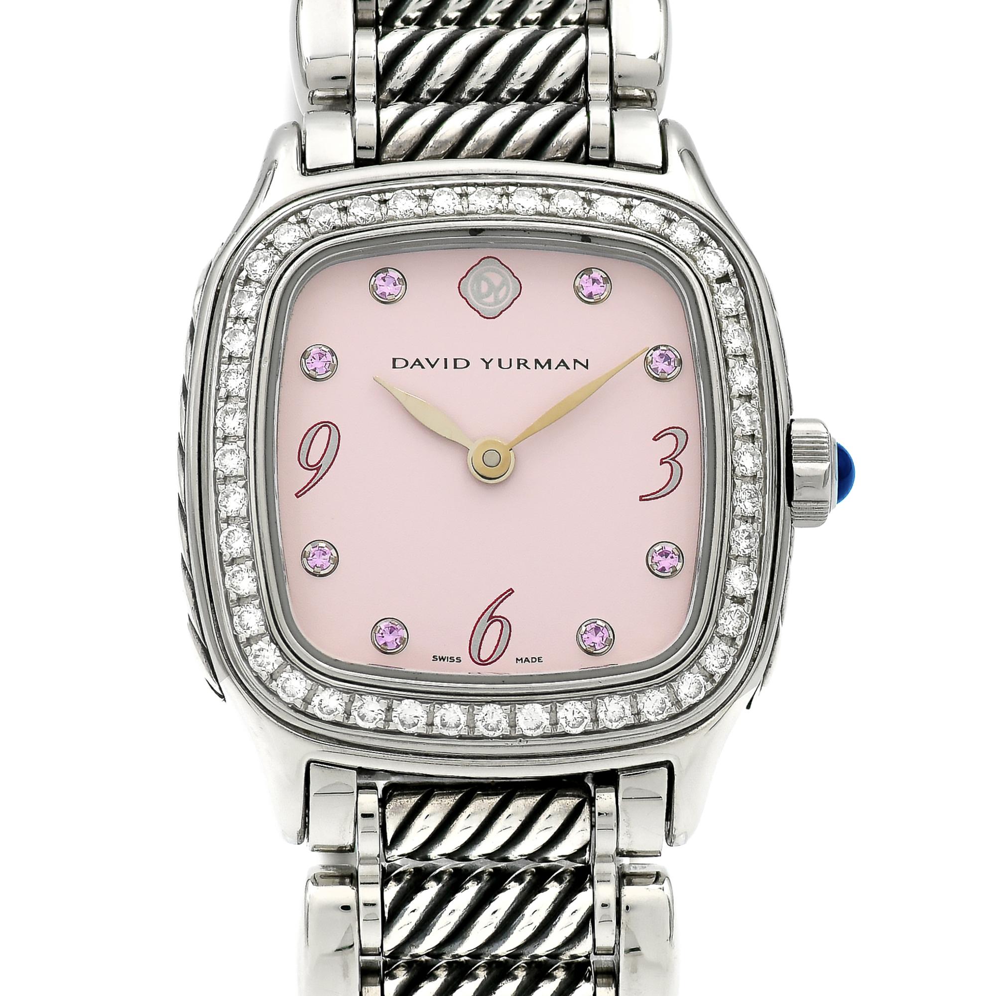 David Yurman Ladies Stainless Steel Diamond Sapphire Thoroughbred Wristwatch