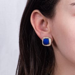David Yurman Lapis Lazuli and Diamond Halo Chunky 18 Karat Yellow Gold Earrings