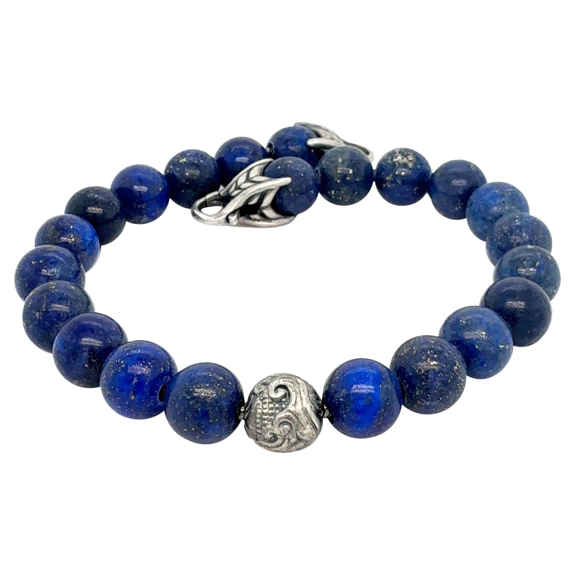 David Yurman Pulsera de cuentas talladas de lapislázuli 8,5" 8 mm Silver Estate