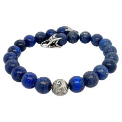 David Yurman Bracciale con perle intagliate di Lapislazzuli 8,5" 8 mm A. Silver Estate