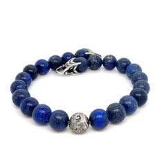 David Yurman Pulsera de cuentas talladas de lapislázuli 8,5" 8 mm Silver Estate