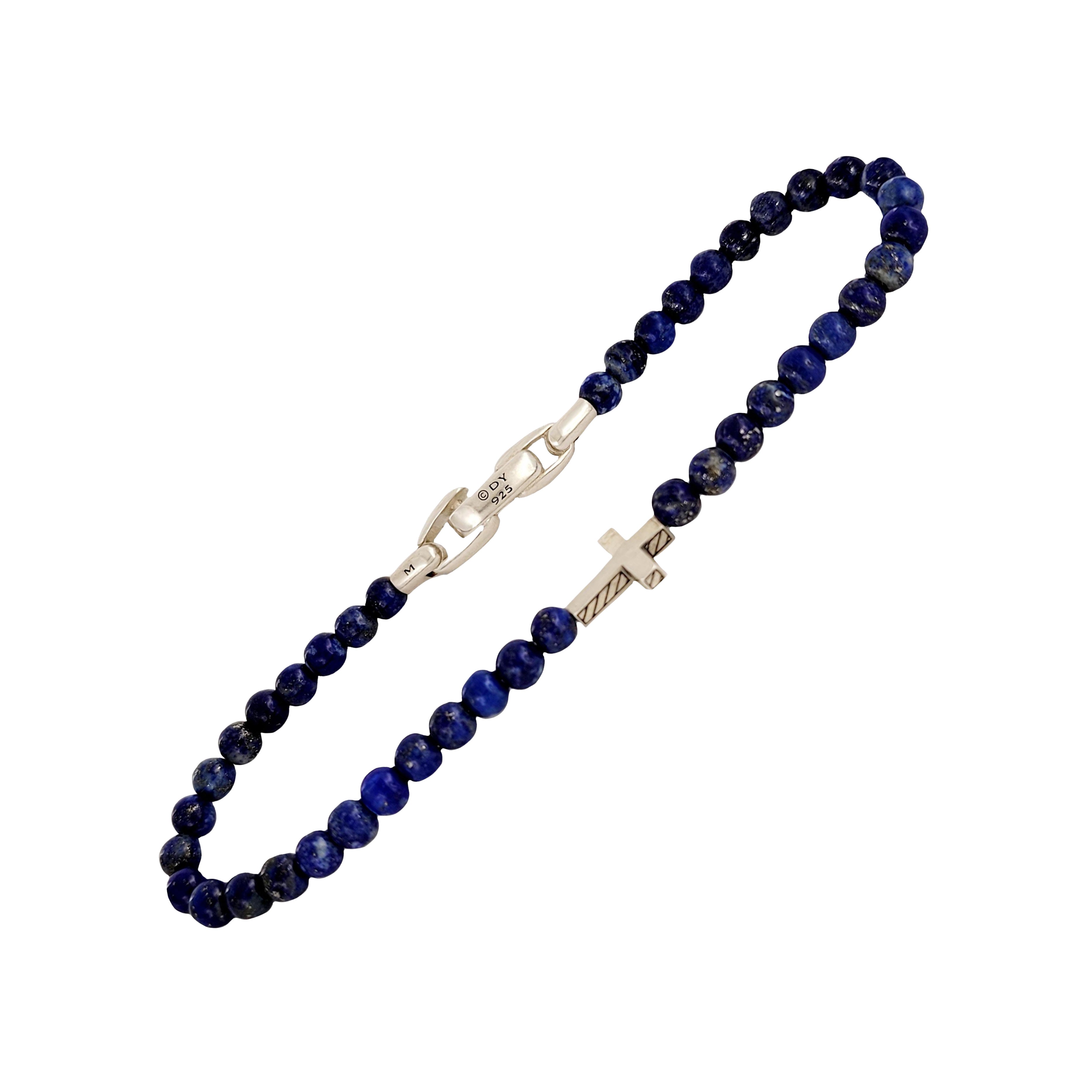David Yurman Men's Sterling Silver Lapis Lazuli Cross Bracelet