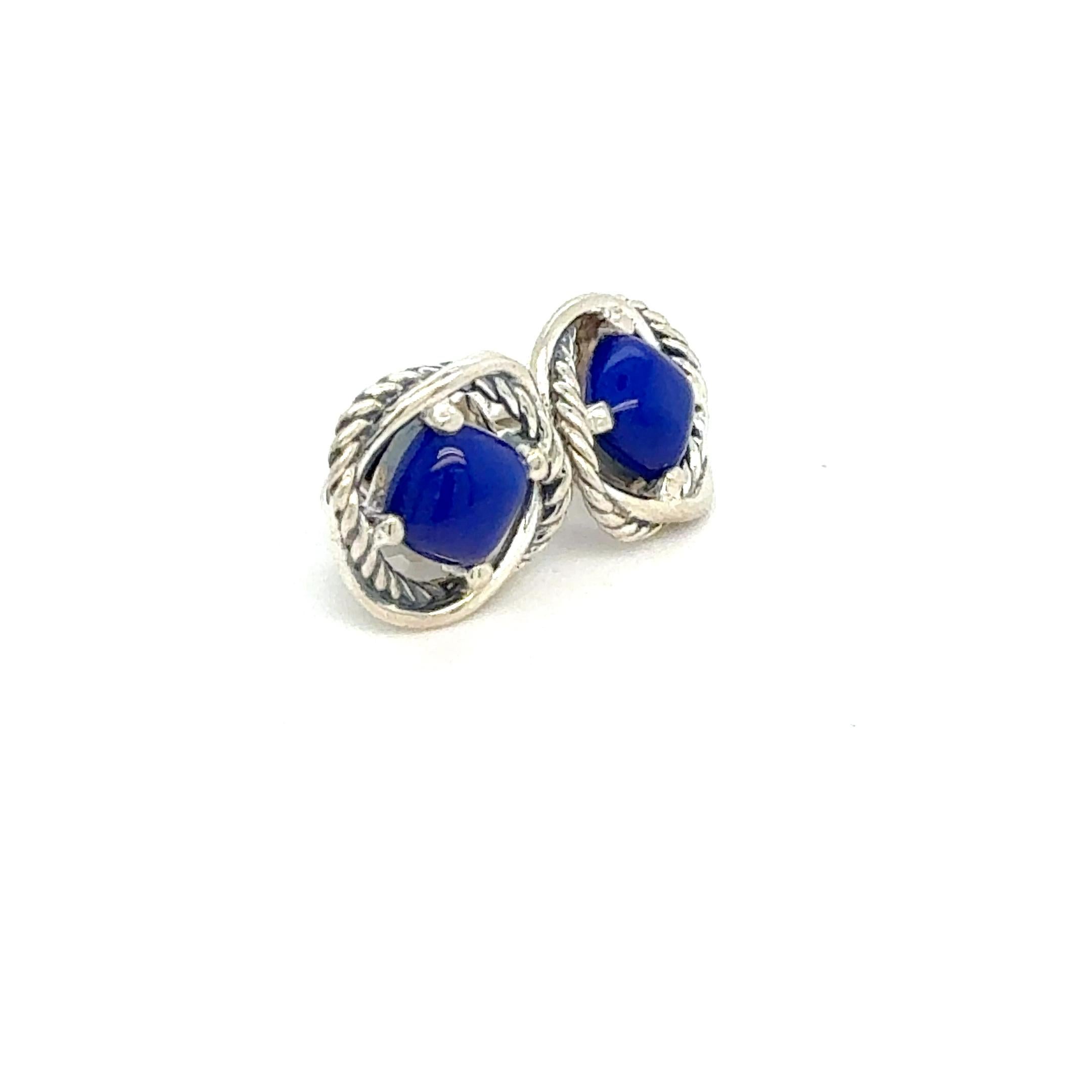 Cushion Cut David Yurman Lapis Lazuli Infinity Earrings Sterling Silver Estate