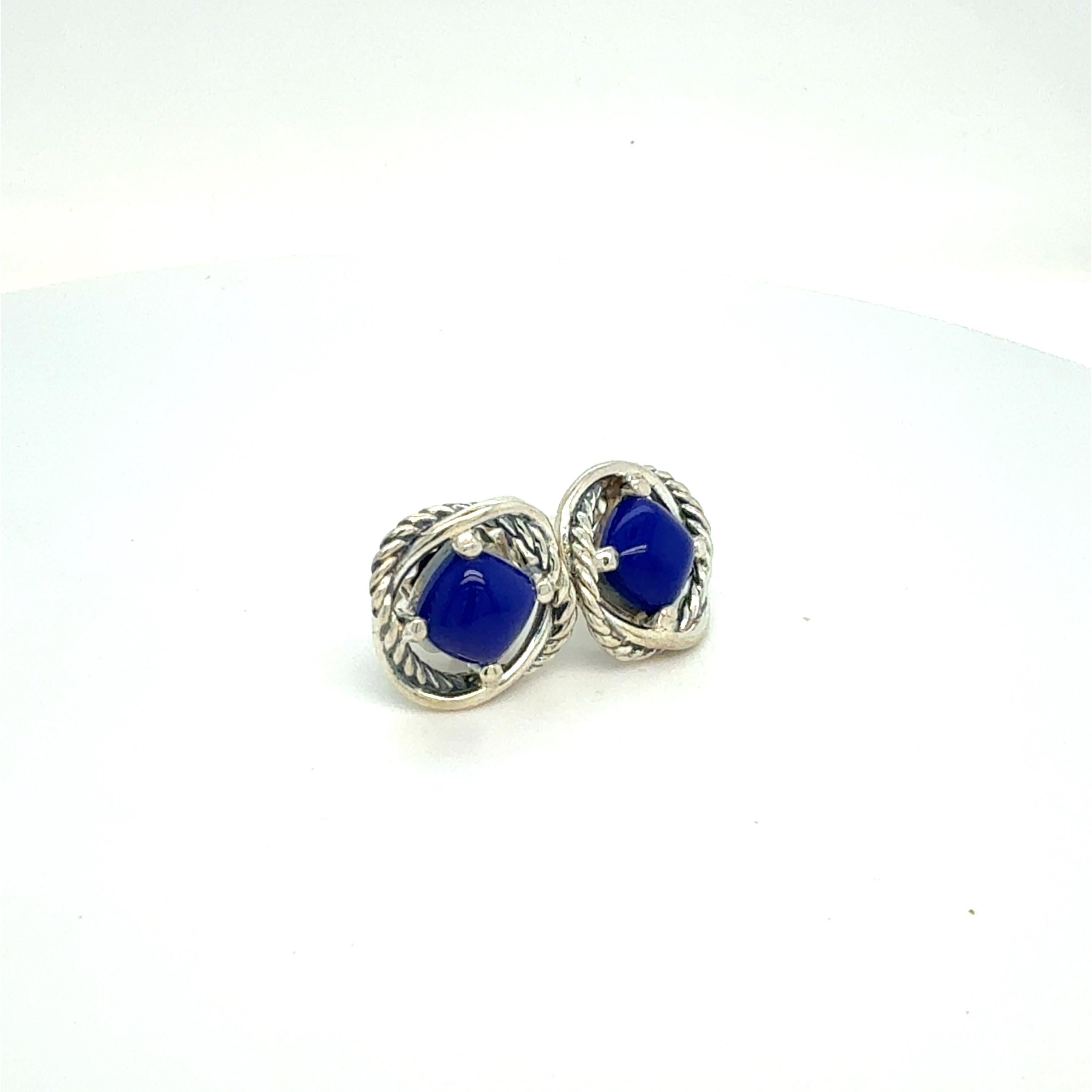 David Yurman Lapis Lazuli Infinity Earrings Sterling Silver Estate In Good Condition In Brooklyn, NY