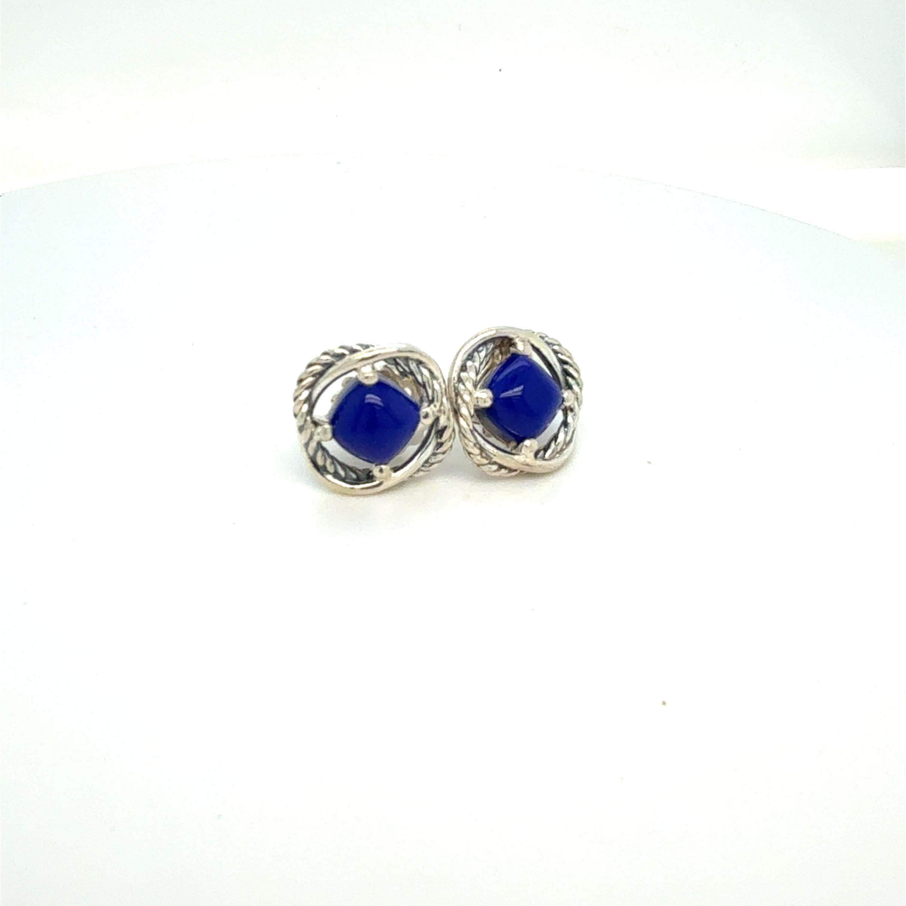 David Yurman Lapis Lazuli Infinity Earrings Sterling Silver Estate 1