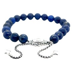 David Yurman Lapis Lazuli Spiritual Beads Bracelet 6.6 - 8.5" Silver 8 mm Estate