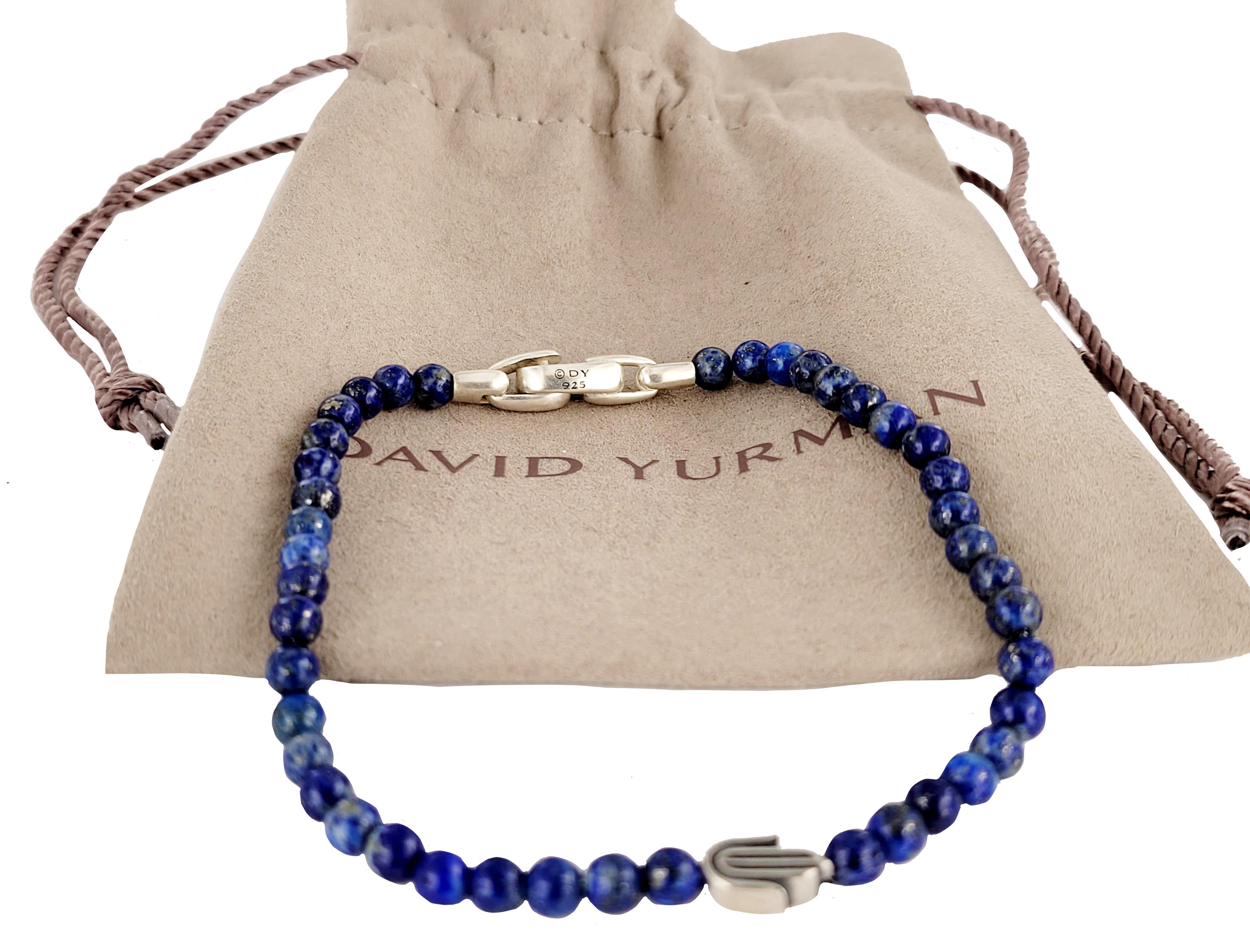 Men's David Yurman Lapis Spiritual Bead Bracelet Silver Hamsa For Sale