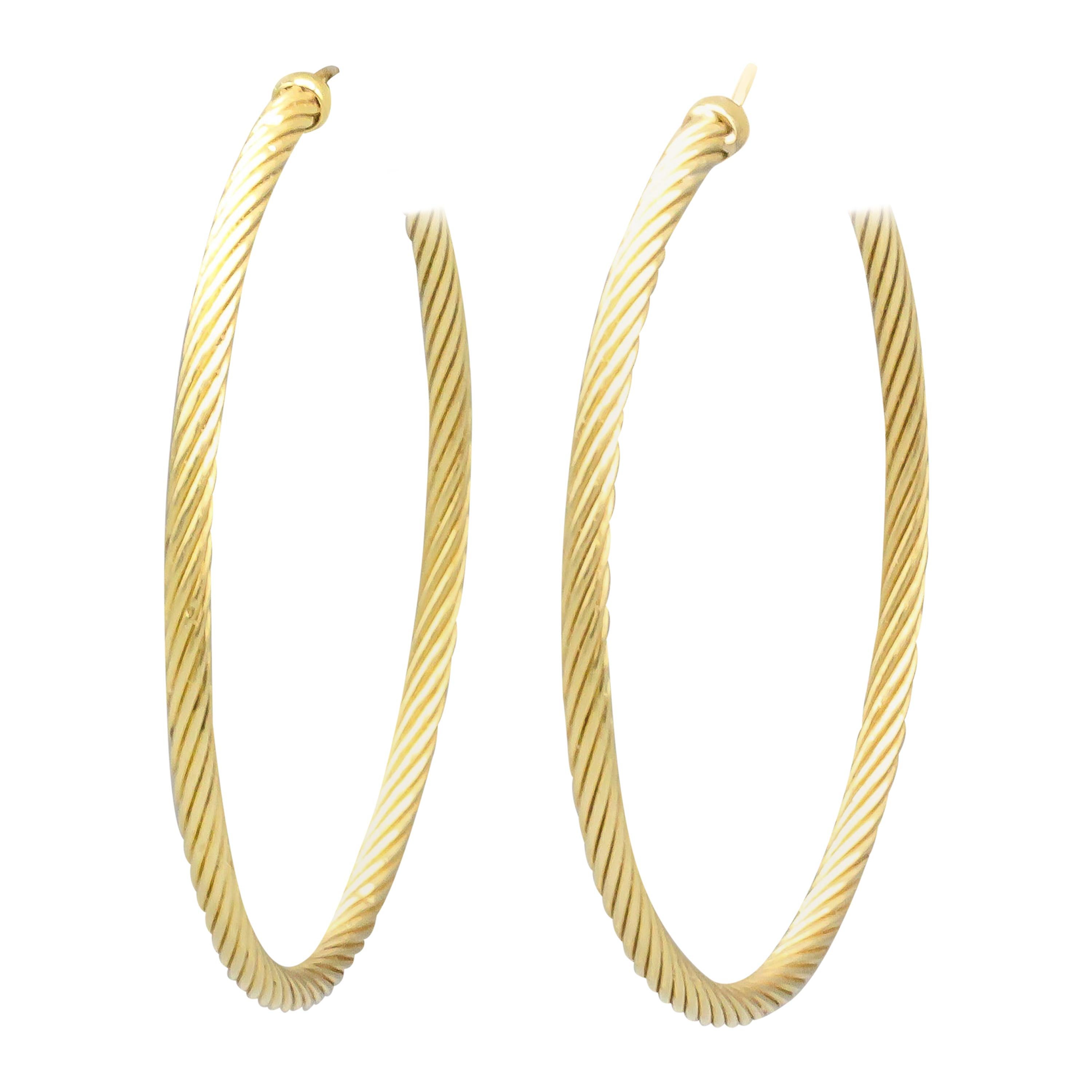 David Yurman Large 18 Karat Gold Cable Hoop Earrings