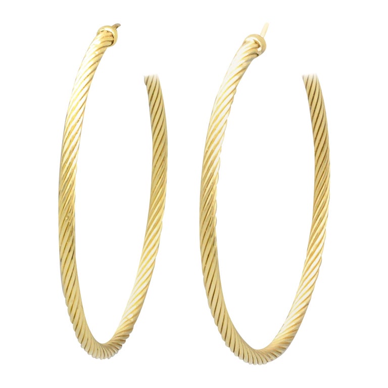 David Yurman Large 18 Karat Gold Cable Hoop Earrings For Sale at ...
