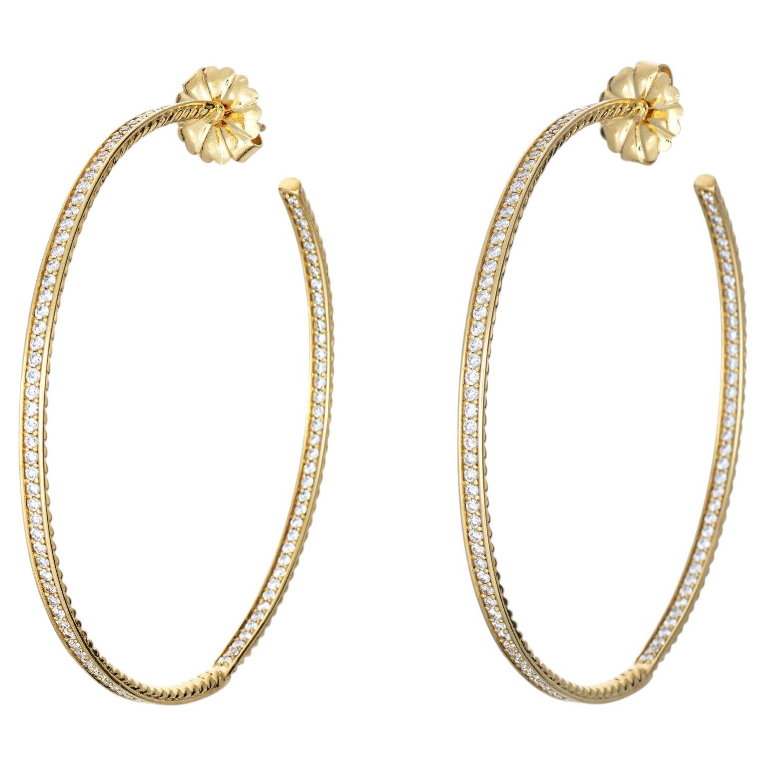 David Yurman Large 1ct Diamond Hoop Earrings Inside Out 18k Yellow Gold Estate