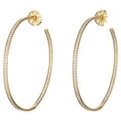 David Yurman Large 1ct Diamond Hoop Earrings Inside Out 18k Yellow Gold Estate