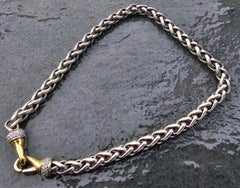 David Yurman Large 8mm Wheat Chain Necklace 18k Gold Sterling Diamond 16" 94g