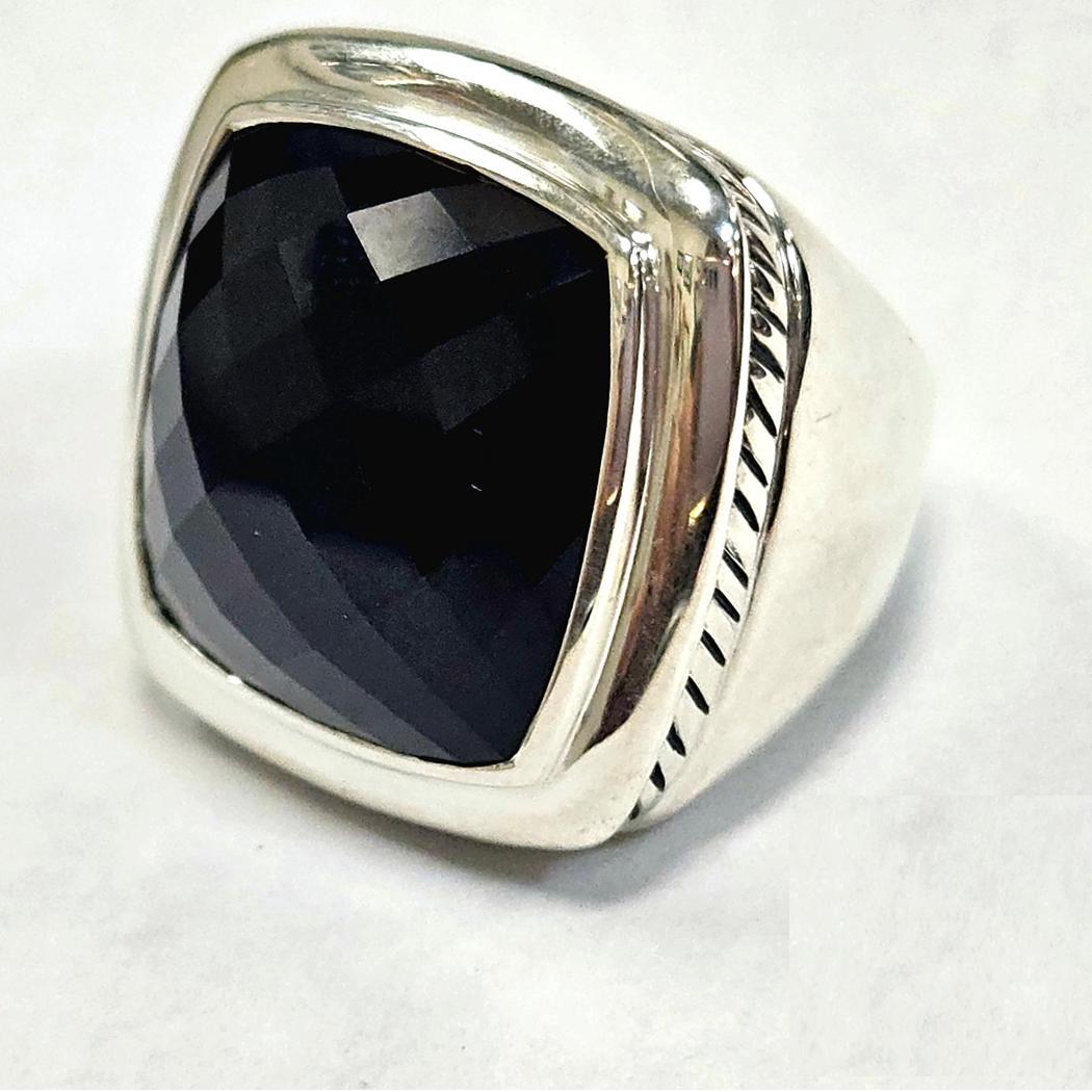 Cabochon David Yurman Anello Albion grande in argento sterling con onice a cuscino, misura 6 in vendita