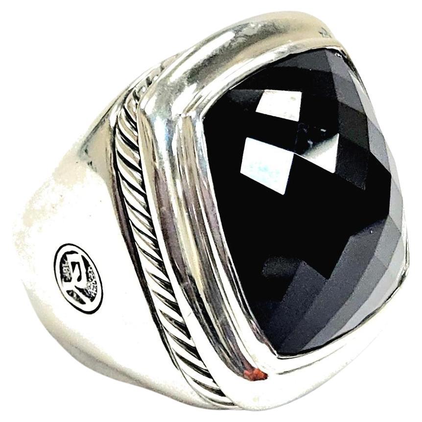 David Yurman Anello Albion grande in argento sterling con onice a cuscino, misura 6 in vendita