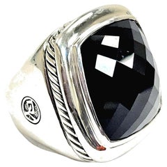 David Yurman Large Albion Ring in Sterling Silver with Cushion Onyx, Size 6