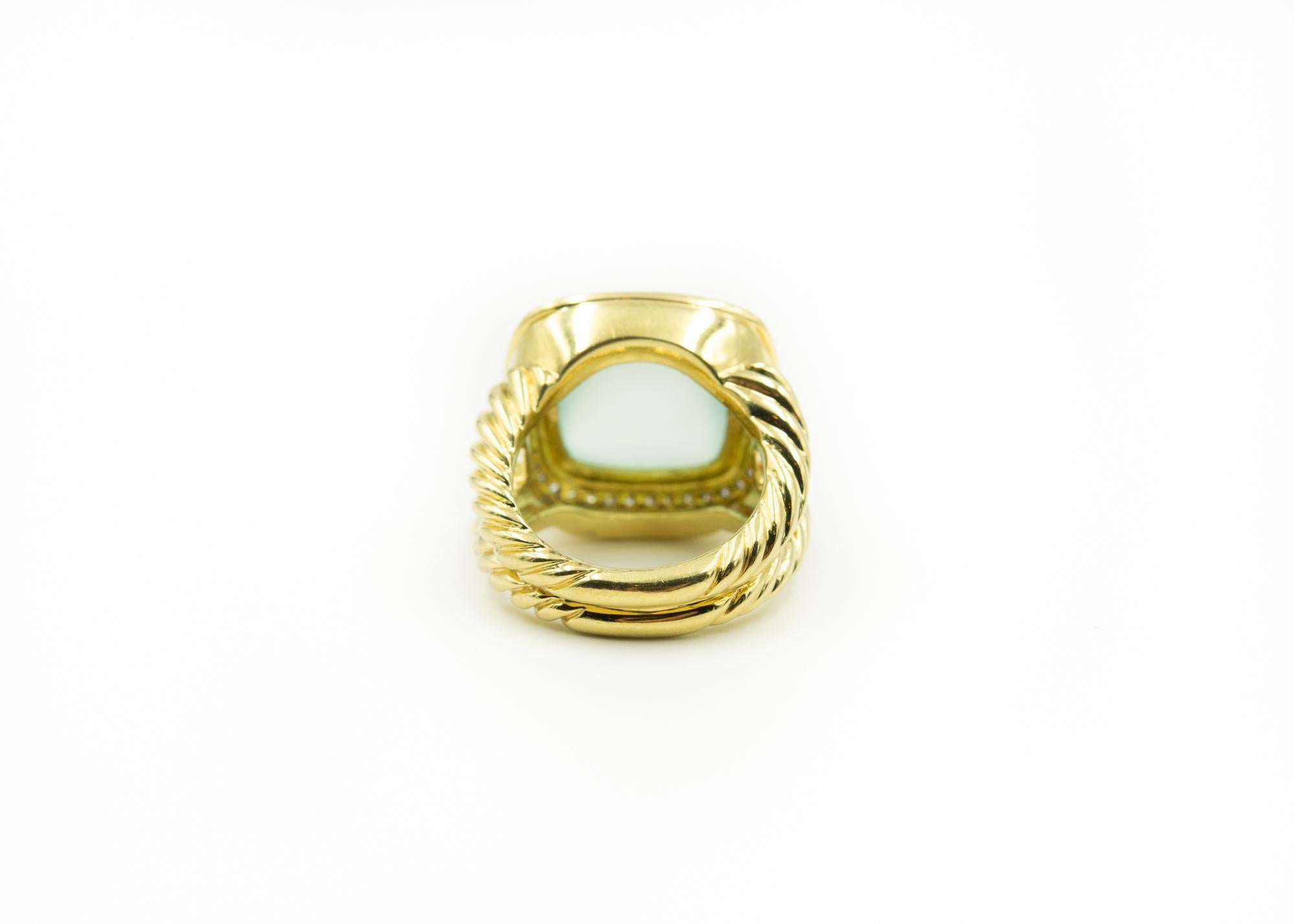 David Yurman Großer Aqua Chalcedon Diamant Albion Gold Cocktail-Ring im Zustand „Gut“ im Angebot in Miami Beach, FL