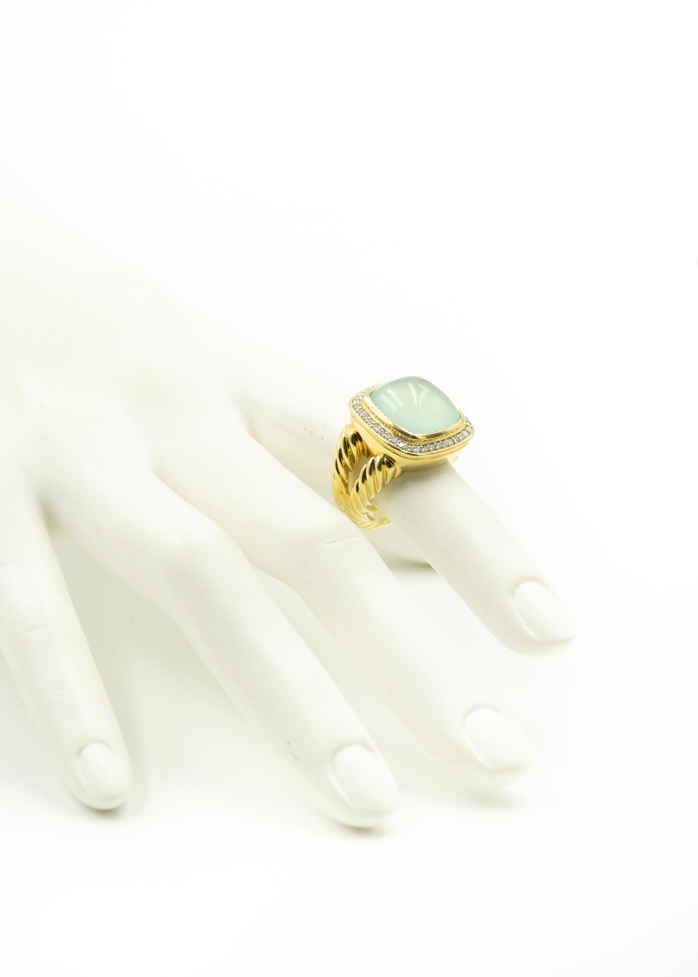 David Yurman Großer Aqua Chalcedon Diamant Albion Gold Cocktail-Ring im Angebot 1