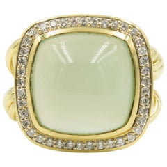 Retro David Yurman Large Aqua Chalcedony Diamond Albion Gold Cocktail Ring