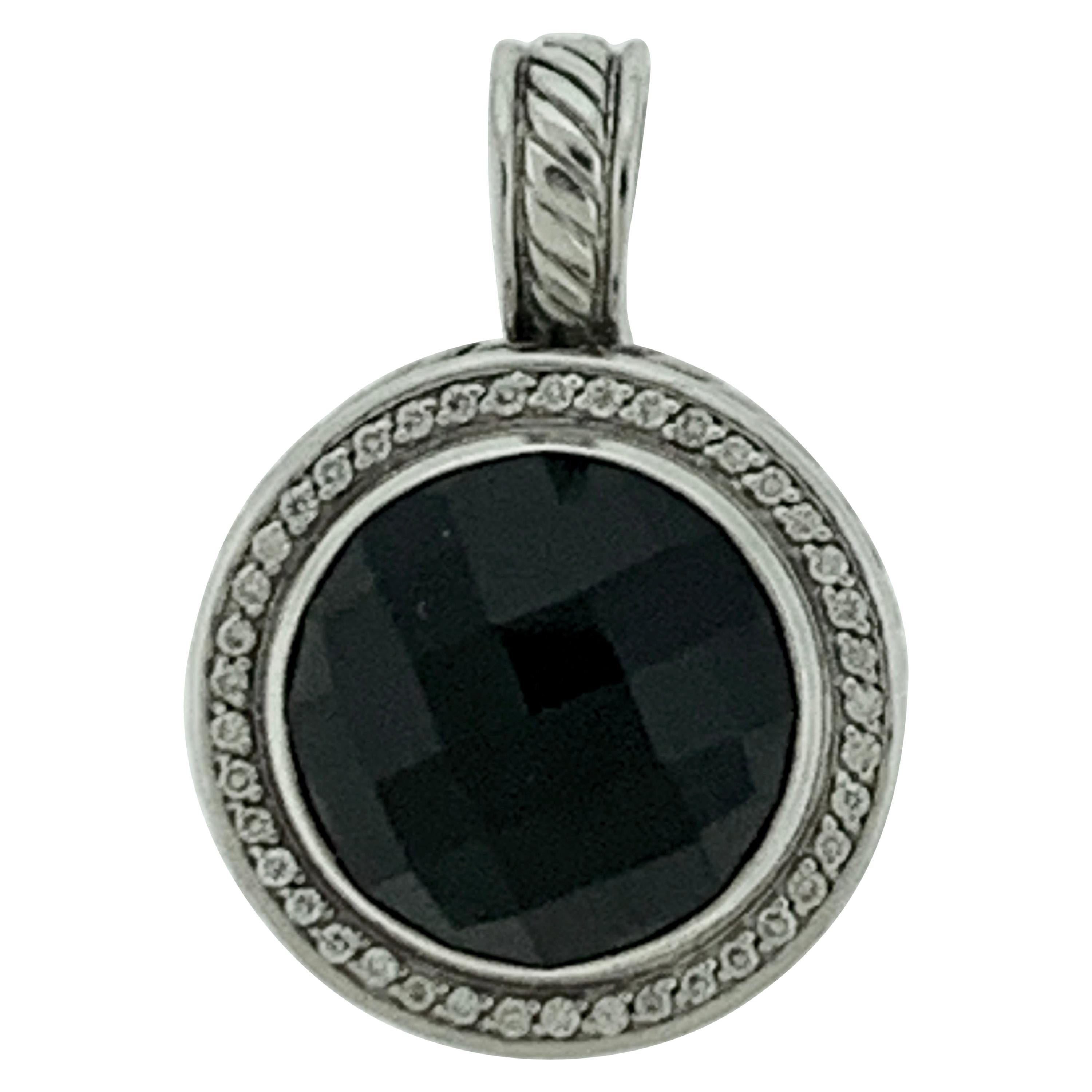 David Yurman Large Black Onyx and Diamond Pendant/Enhancer Sterling Silver