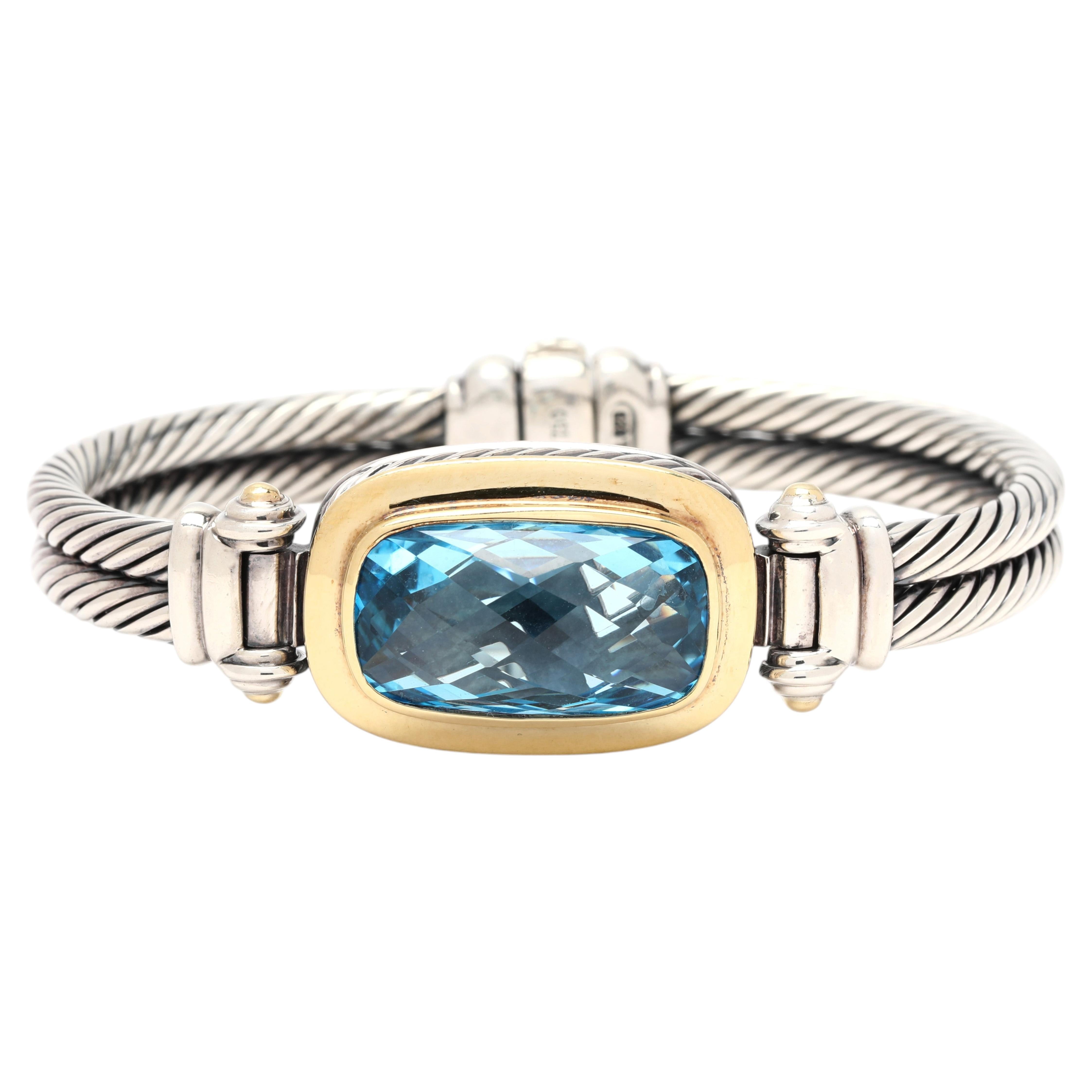 David Yurman Large Blue Topaz Bangle Bracelet, Sterling Silver & 18k Yellow Gold