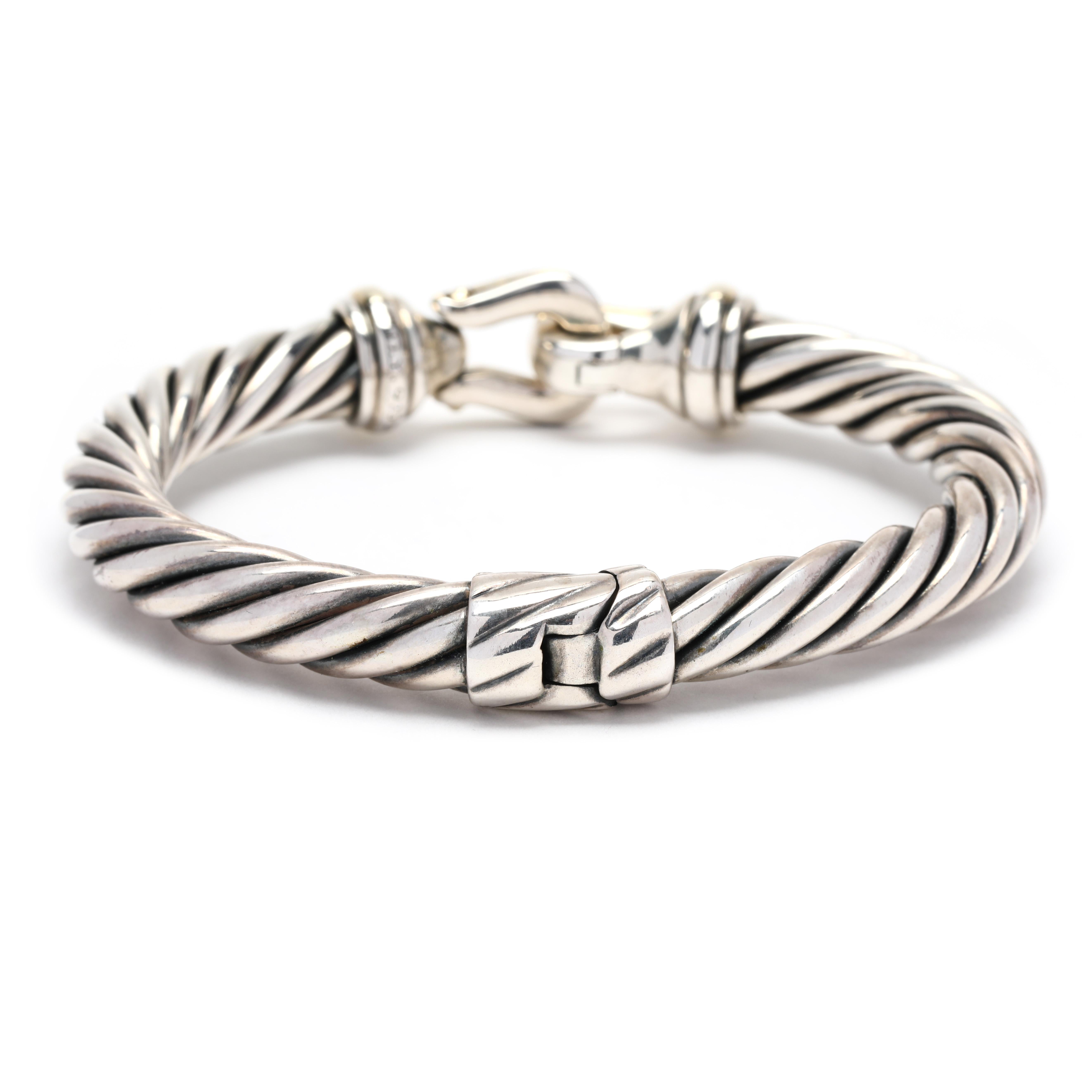 David Yurman Large Buckle Cable Bracelet, 14K Yellow Gold Sterling Silver In Good Condition For Sale In McLeansville, NC