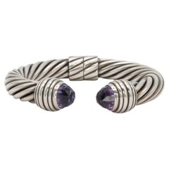 David Yurman Large Cable Classics Sterling Silver Faceted Amethyst Cuff Bracelet
