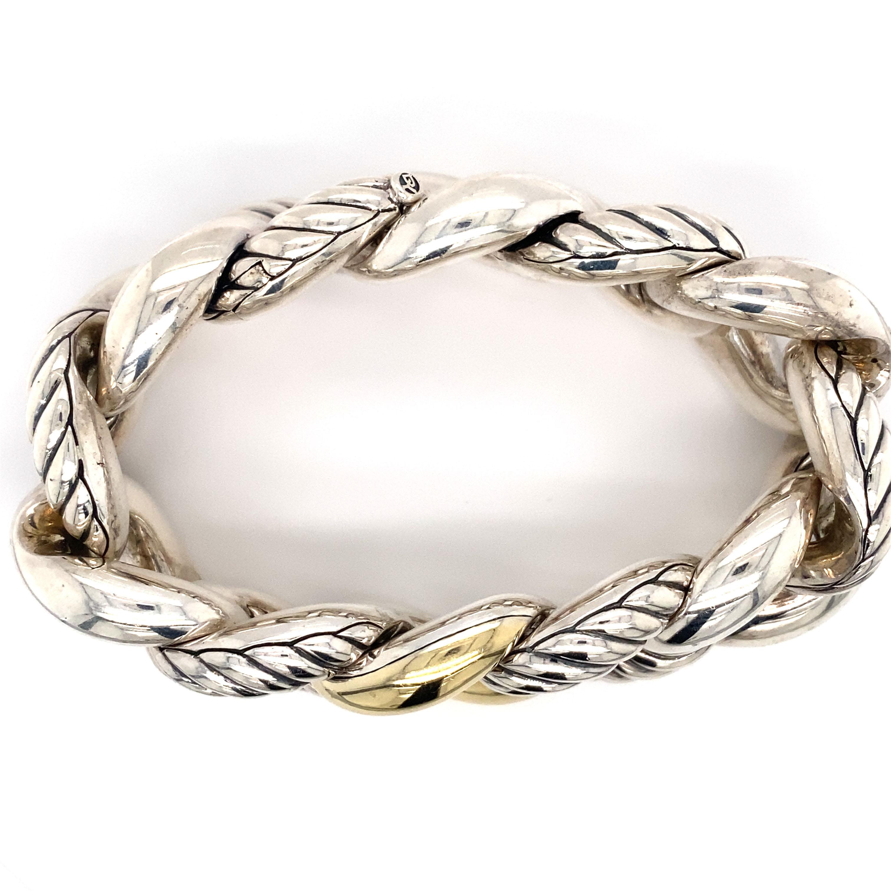 David Yurman Großes geschwungenes Gliederkette-Armband aus Sterlingsilber und 18 Karat Gold für Damen oder Herren