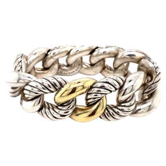 David Yurman Large Curb Link Chain Bracelet in Sterling Silver and 18 Karat Gold