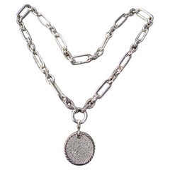 David Yurman Large Diamond Elements Circle Pendant Lexington 21" Chain Sterling