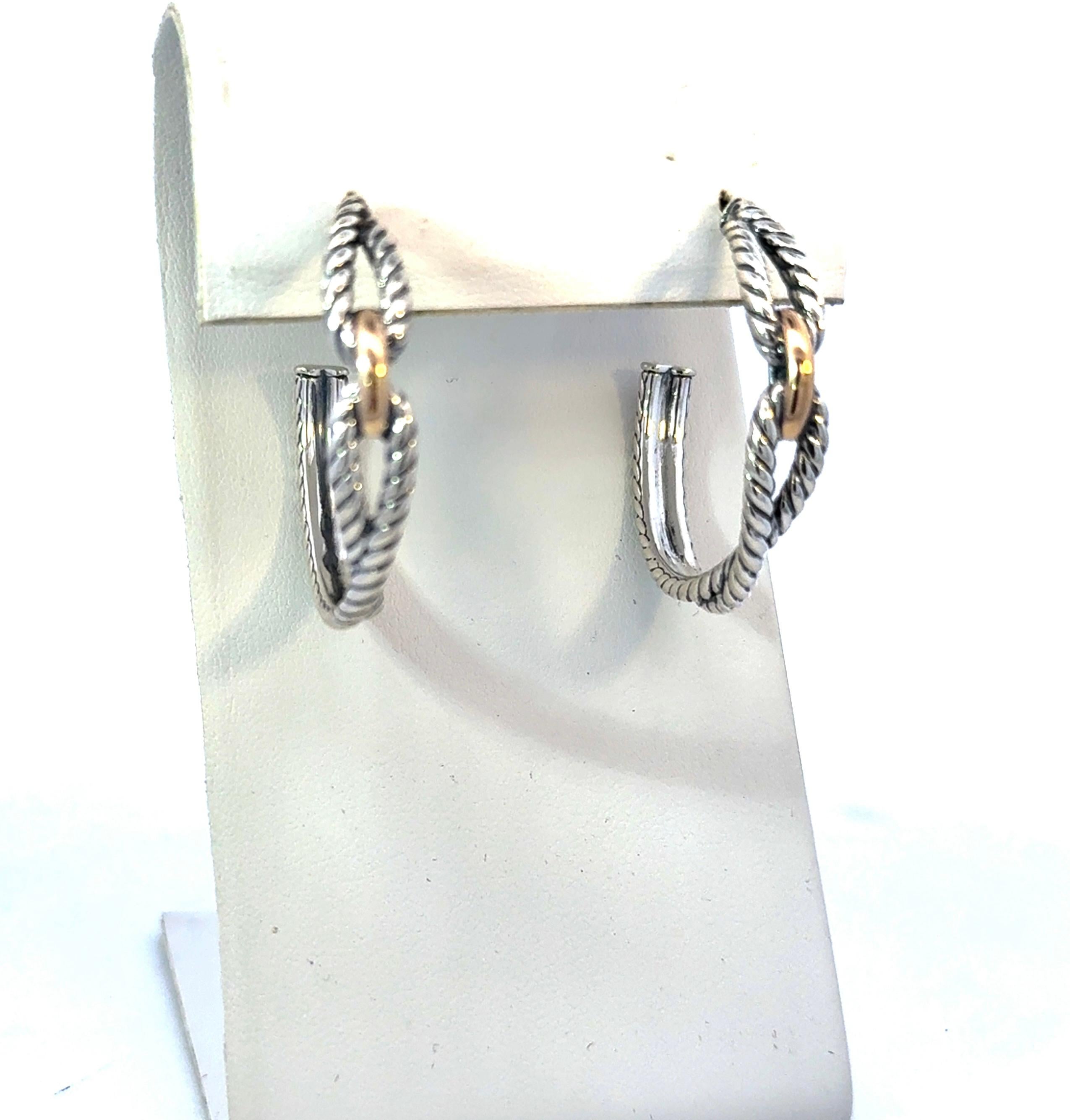 Women's David Yurman Large Hoop Earrings 18 KT Gold + Silver Estate For Sale