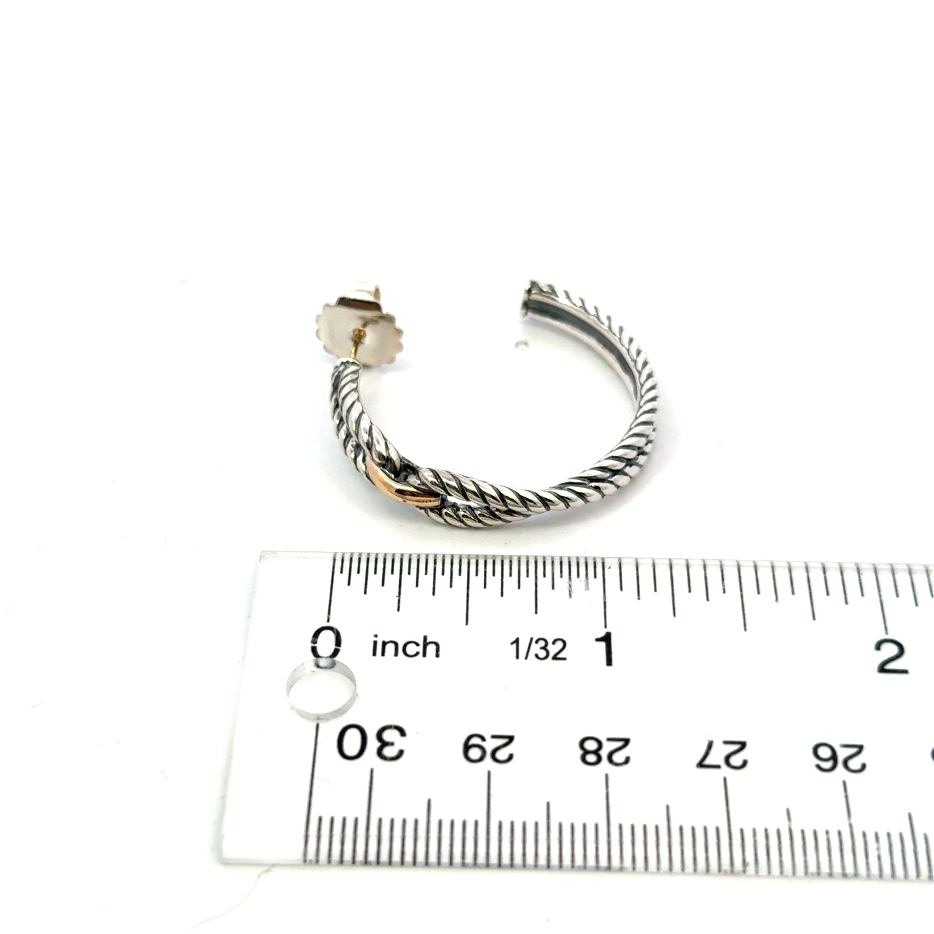 David Yurman Large Hoop Earrings 18 KT Gold + Silver Estate For Sale 3
