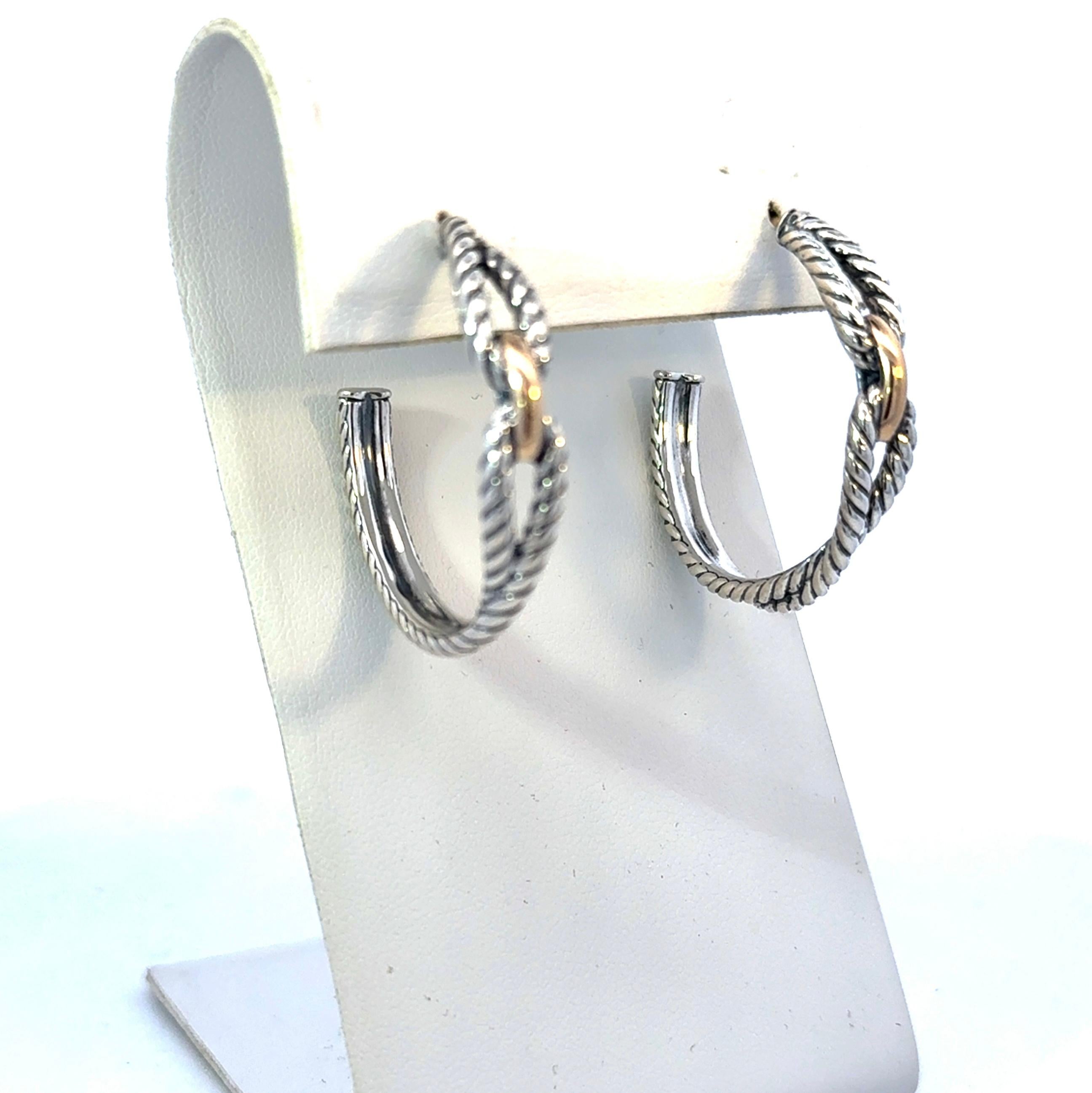 David Yurman Large Hoop Earrings 18 KT Gold + Silver Estate For Sale 3
