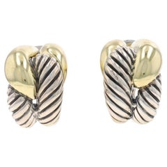 David Yurman Large Infinity Knot Earrings -Sterling 925 & Yellow Gold 14k J-Hoop