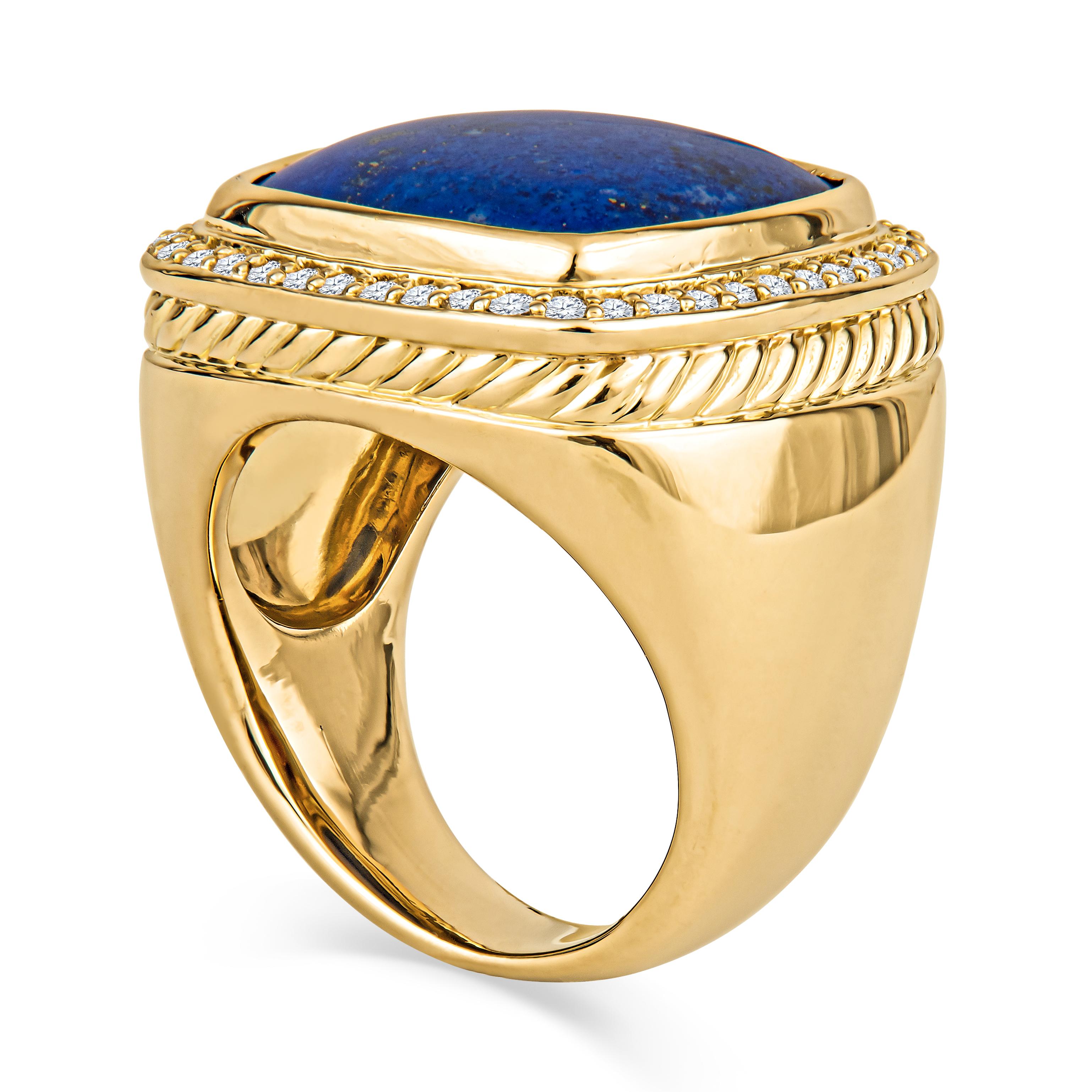 Square Cut David Yurman Large Lapis Lazuli Ring with 0.43 Carat Total Diamonds