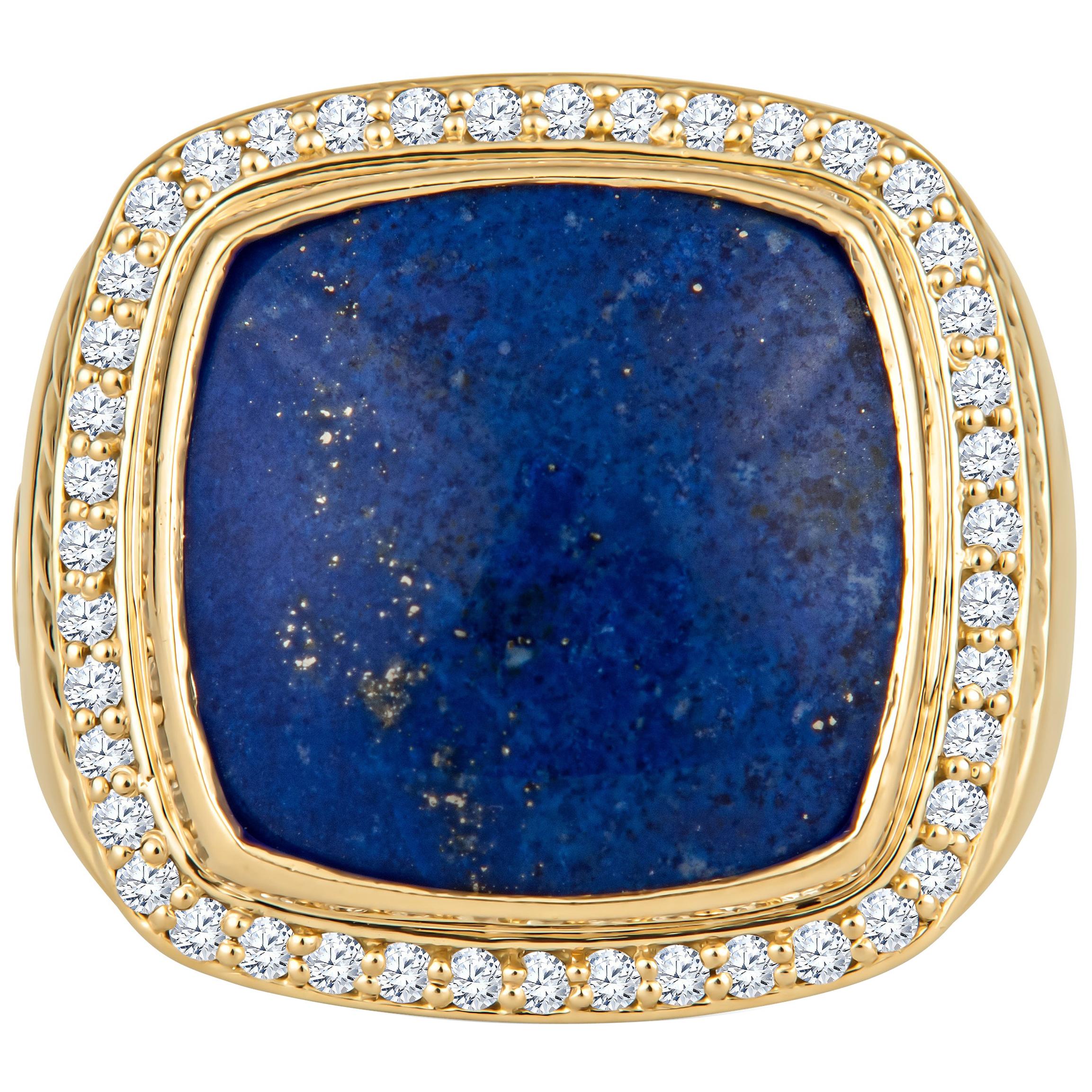 David Yurman Large Lapis Lazuli Ring with 0.43 Carat Total Diamonds