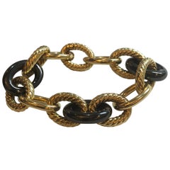 David Yurman Large Oval Link 18 Karat Yellow Gold and Hematite Bracelet