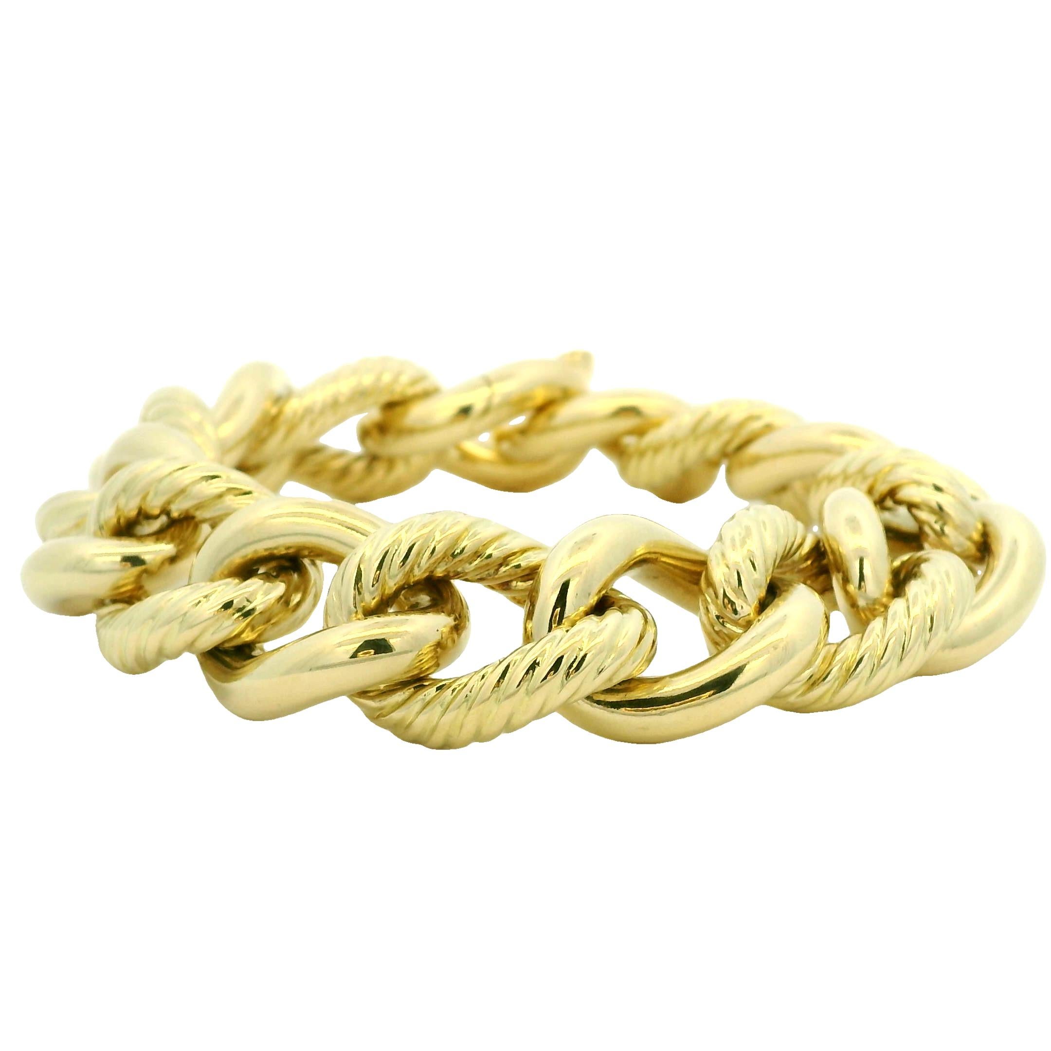 David Yurman, grand bracelet à maillons ovales nervurés de 18 carats, en stock en vente 2
