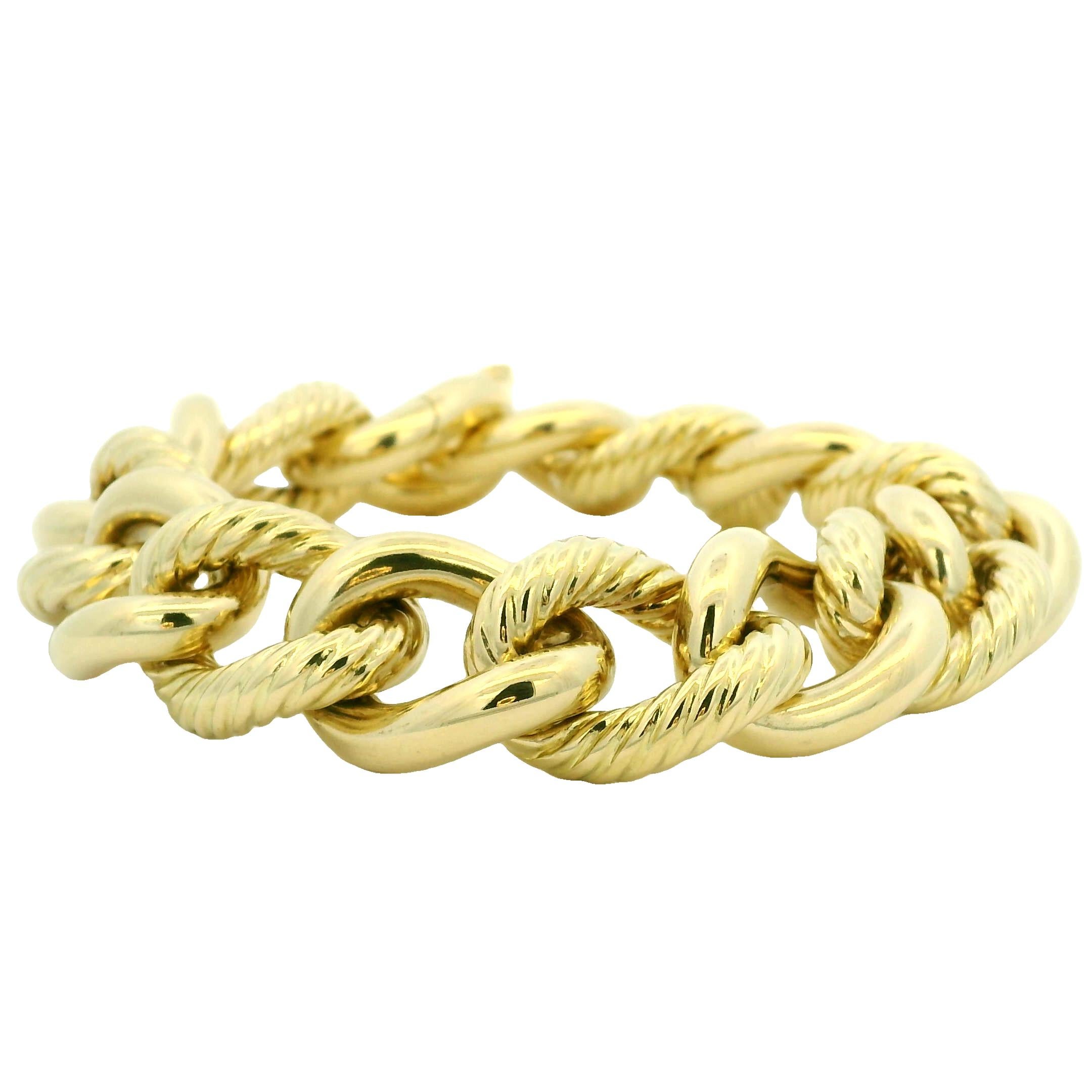 David Yurman, grand bracelet à maillons ovales nervurés de 18 carats, en stock en vente 3