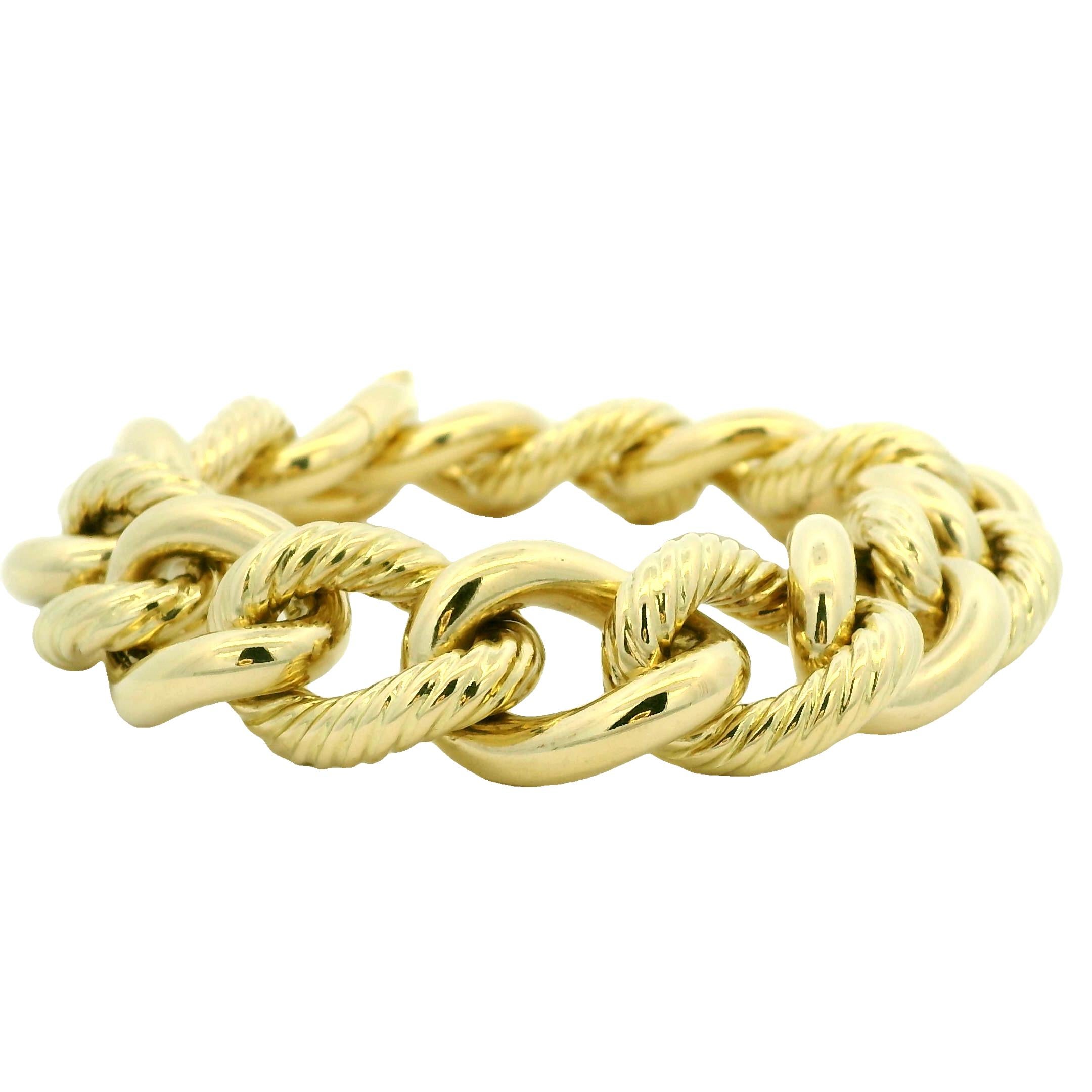 David Yurman, grand bracelet à maillons ovales nervurés de 18 carats, en stock en vente 4