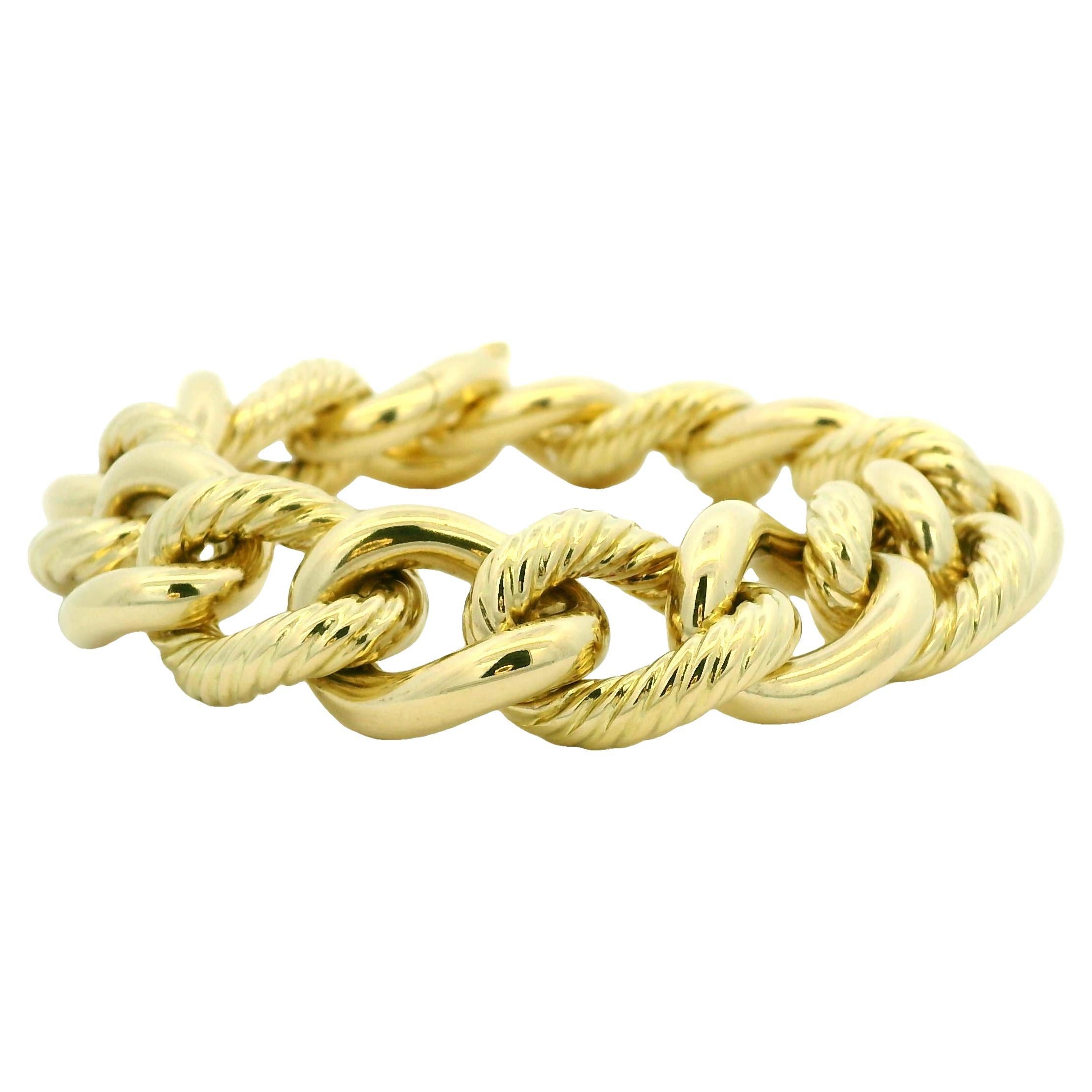 David Yurman, grand bracelet à maillons ovales nervurés de 18 carats, en stock