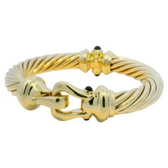 David Yurman Large Ribbed Onyx Stone 18-Karat Cable Style Bracelet In Stock