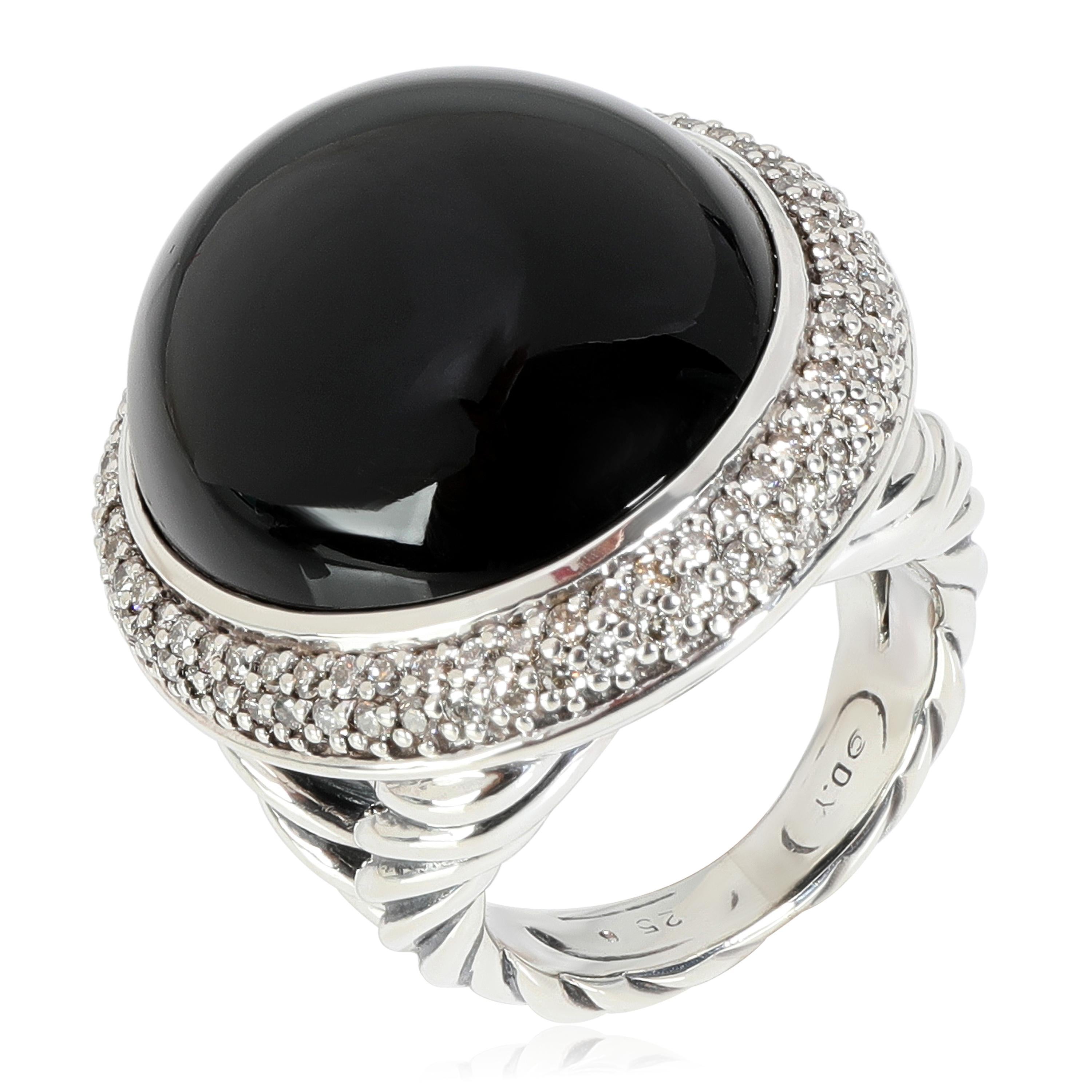 David Yurman Großer charakteristischer ovaler Onyx & Diamantring aus Sterlingsilber 0,64 Gesamtkaratgewicht (Cabochon)