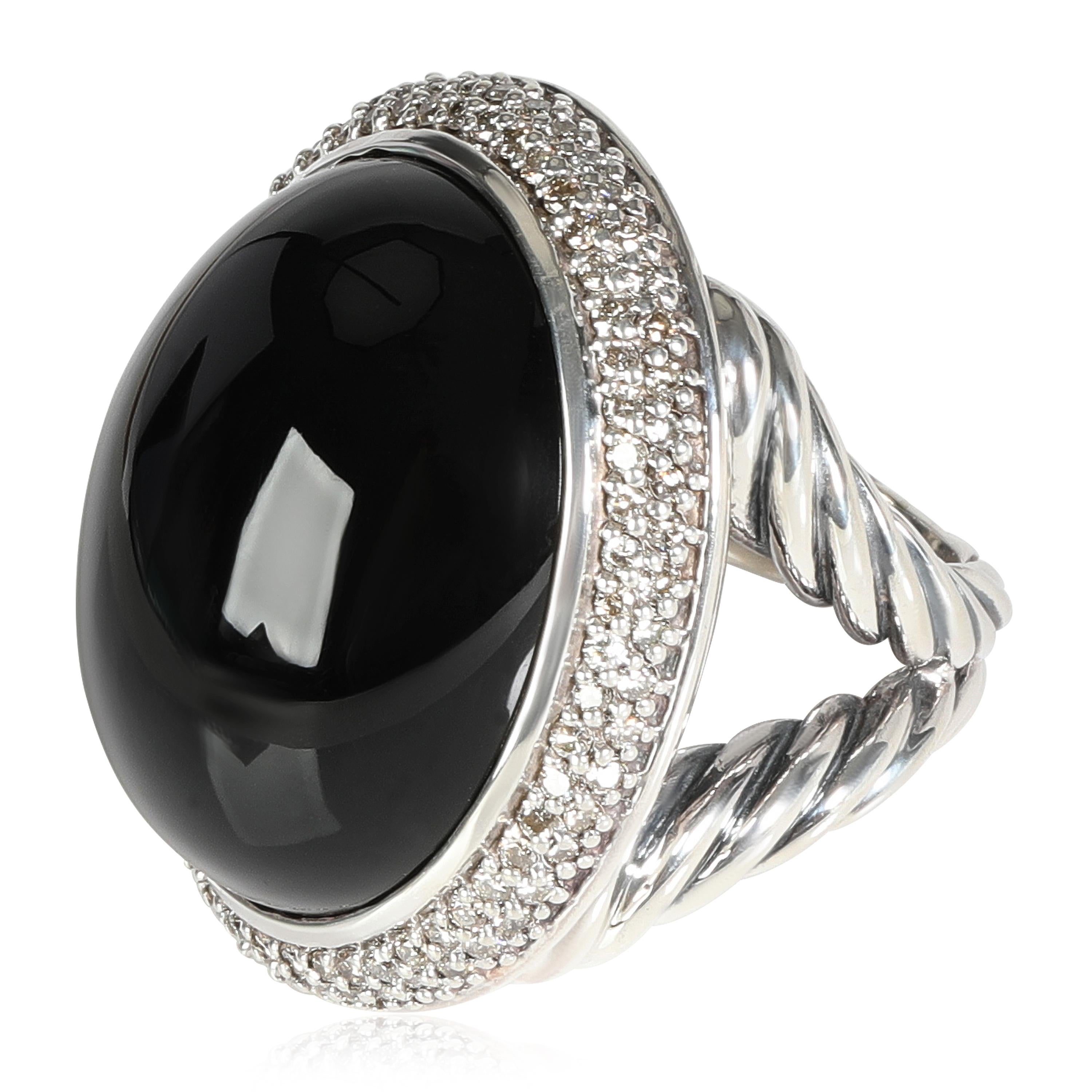 David Yurman Großer charakteristischer ovaler Onyx & Diamantring aus Sterlingsilber 0,64 Gesamtkaratgewicht im Zustand „Hervorragend“ in New York, NY