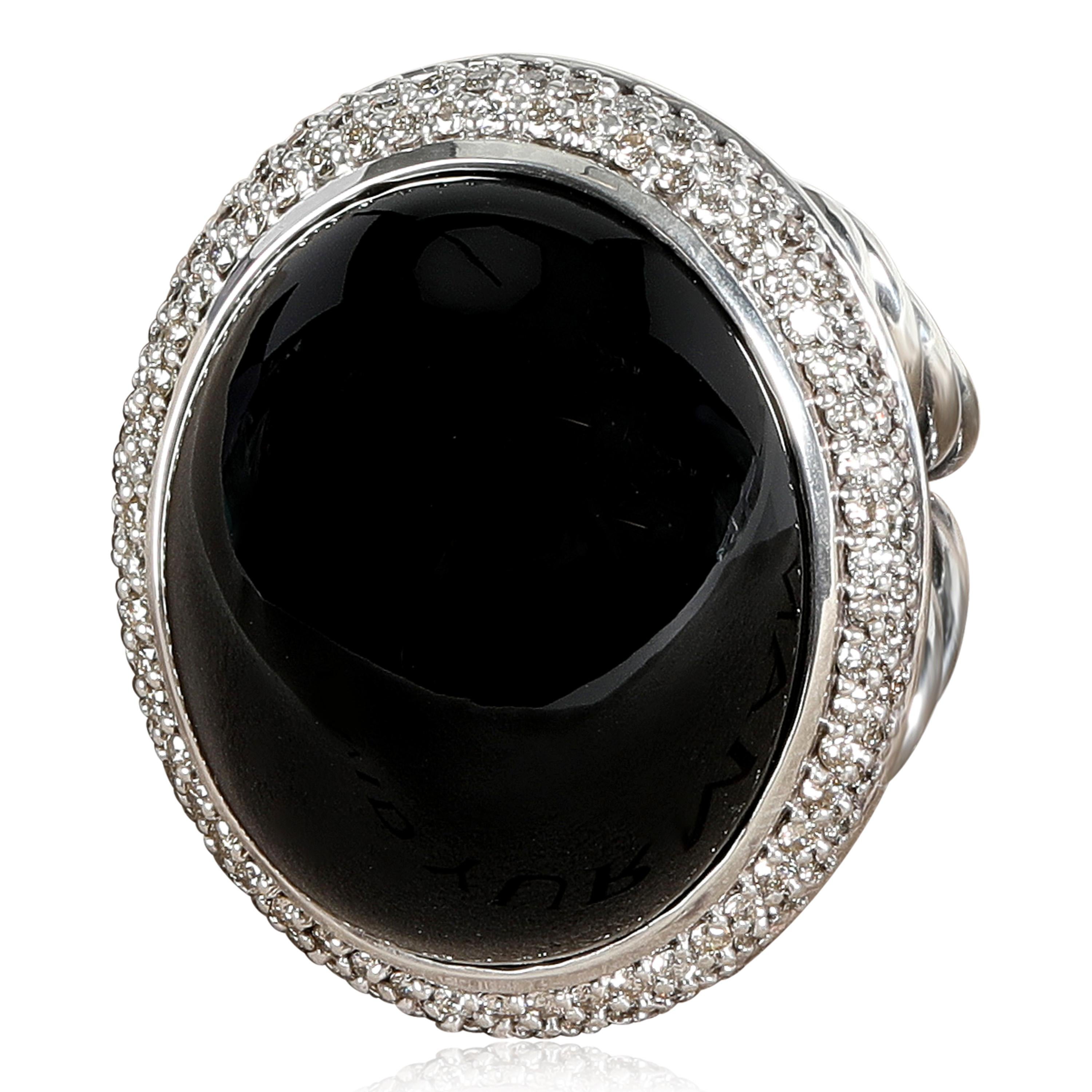 David Yurman Großer charakteristischer ovaler Onyx & Diamantring aus Sterlingsilber 0,64 Gesamtkaratgewicht Damen