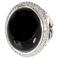 David Yurman Großer charakteristischer ovaler Onyx & Diamantring aus Sterlingsilber 0,64 Gesamtkaratgewicht