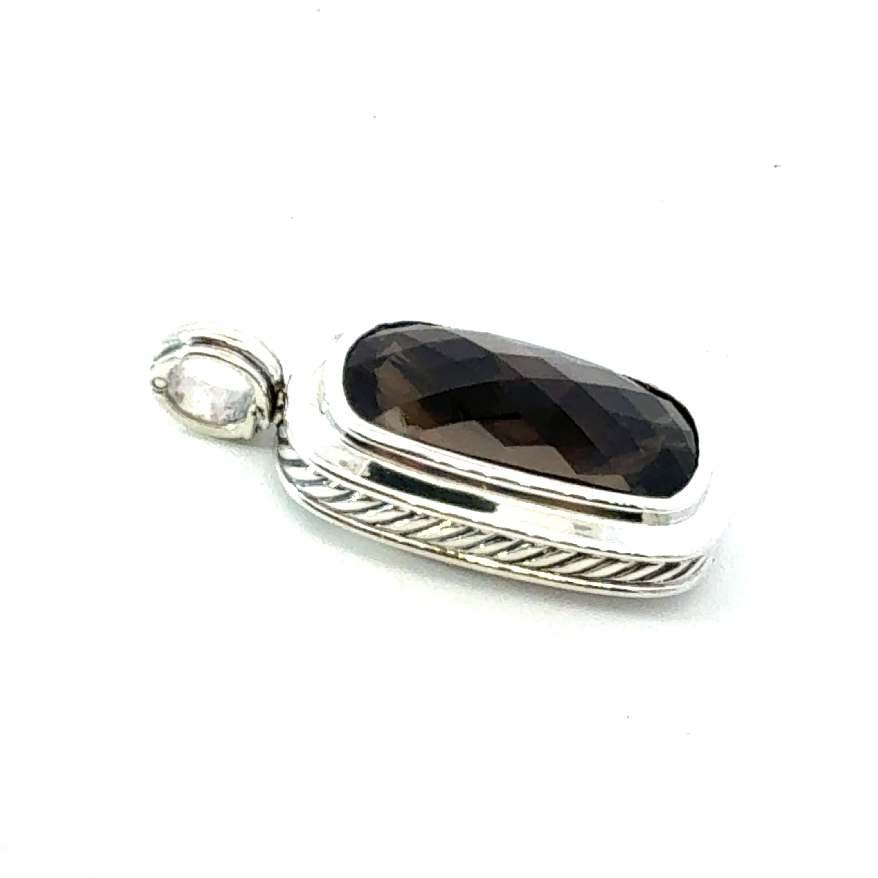 Taille coussin antique David Yurman Pendentif Albion en argent sterling, grande topaze fumée, ancienne propriété en vente