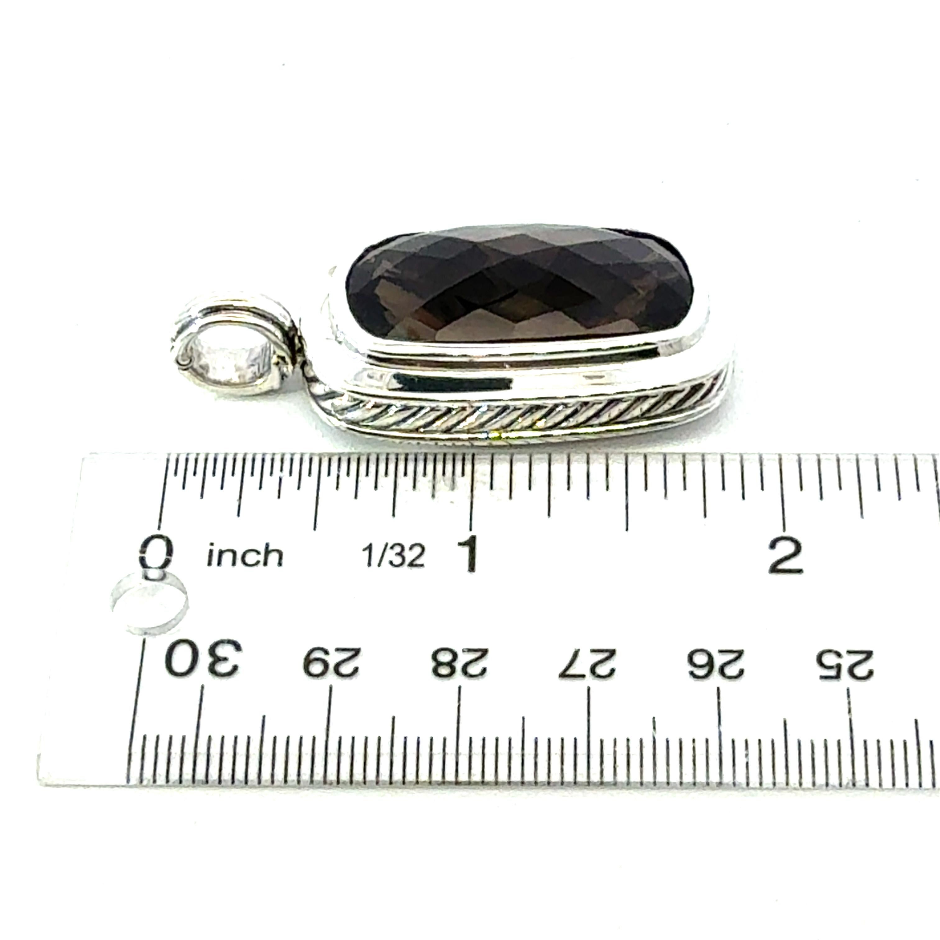 David Yurman Pendentif Albion en argent sterling, grande topaze fumée, ancienne propriété en vente 3