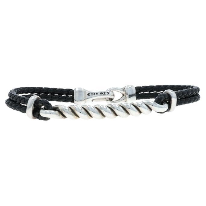 David Yurman Pulsera de cuero Bucktwist Cable ID para hombre 8" - Plata de ley 925 en venta