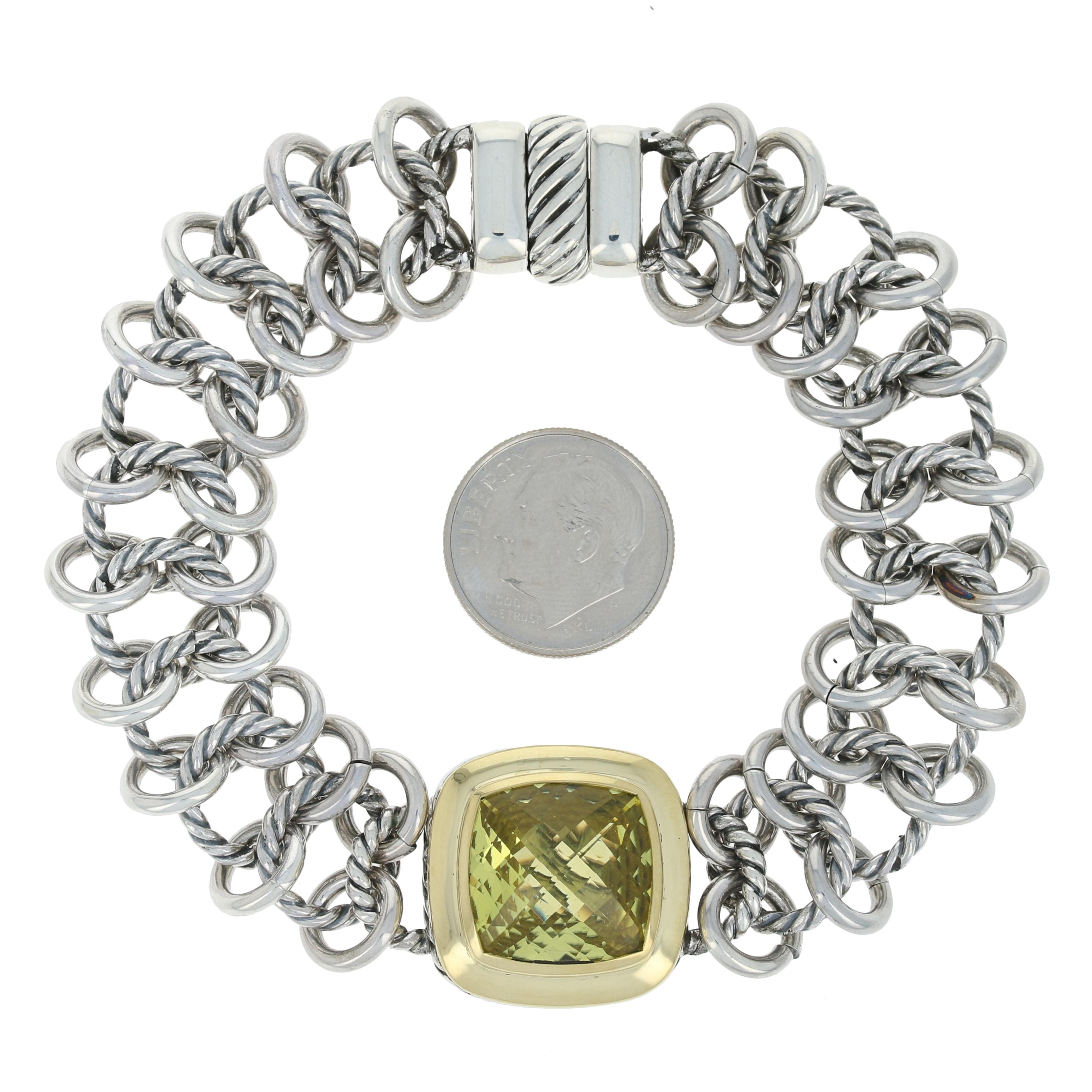 David Yurman Lemon Citrine Woven Cable Link Bracelet Sterling and 18 Karat Gold 2