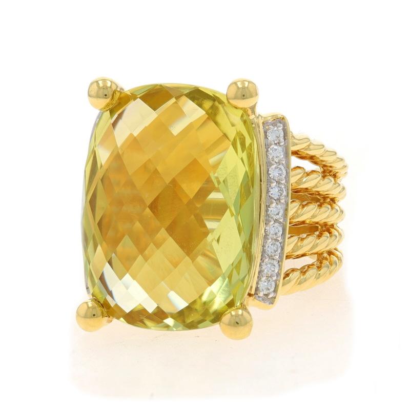 Cushion Cut David Yurman Lemon Quartz Diamond Cocktail Ring Yellow Gold 18k Cushion .20ctw For Sale